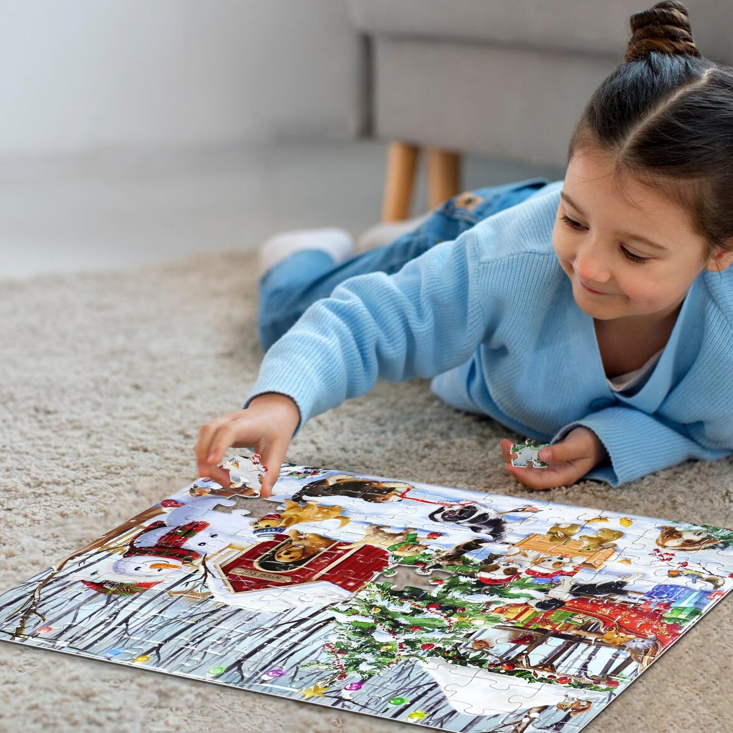 100 Piece Christmas Puzzle For Kids Ages 4-6 6-8 8-10 Christmas Ideal Gift For Boys Girls Jigsaw Puzzles 100 Pieces For Seniors(