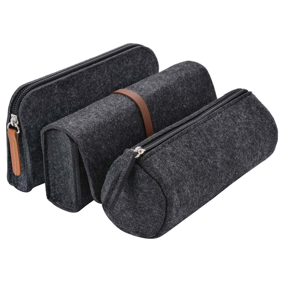 FunPa 3 Pack Pencil Case Fashion Portable Felt Roll up Pencil Holder Makeup Bag Pencil Roll Wrap