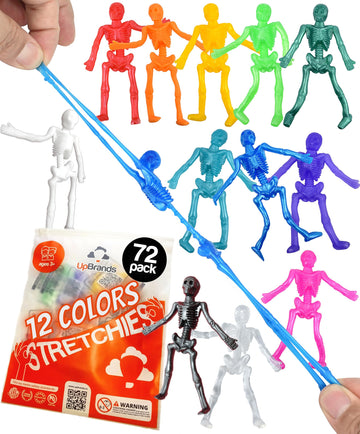 Upbrands 72 Stretchy Skeleton Toys, Party Favors For Kids, Bulk Set, 12 Colors, Kit For Easter Egg Basket Stuffers, Halloween Goodie Bags, Pinata Filler, Small Classroom Prizes
