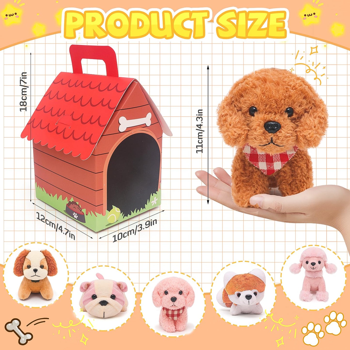Hapgfs 12 Pcs Mini Plush Puppy Set, Dog Party Favors With Keychain Gift Toys With Carton Dog House, Kids Baby Show Birthday Chri
