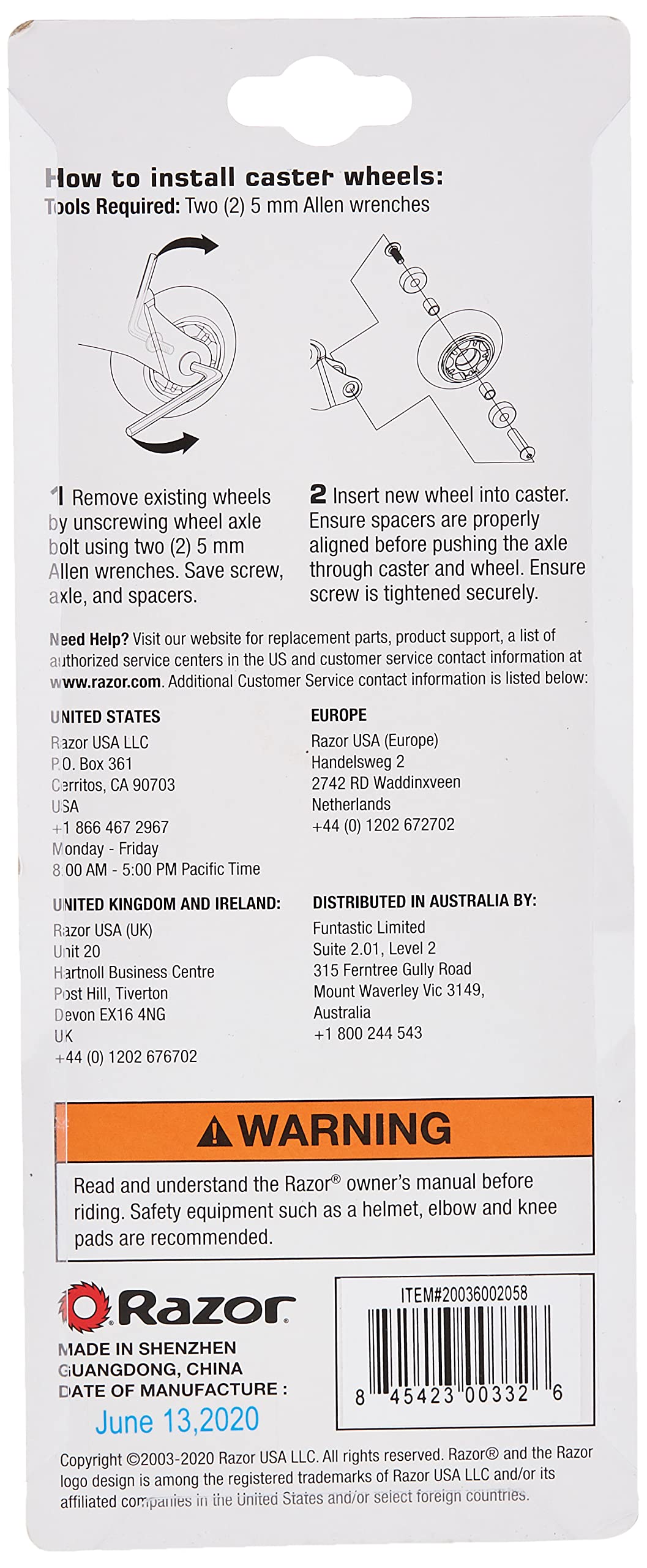 Razor PowerWing RipRider 360 Replacement Rear Wheels - Blue, 64mm