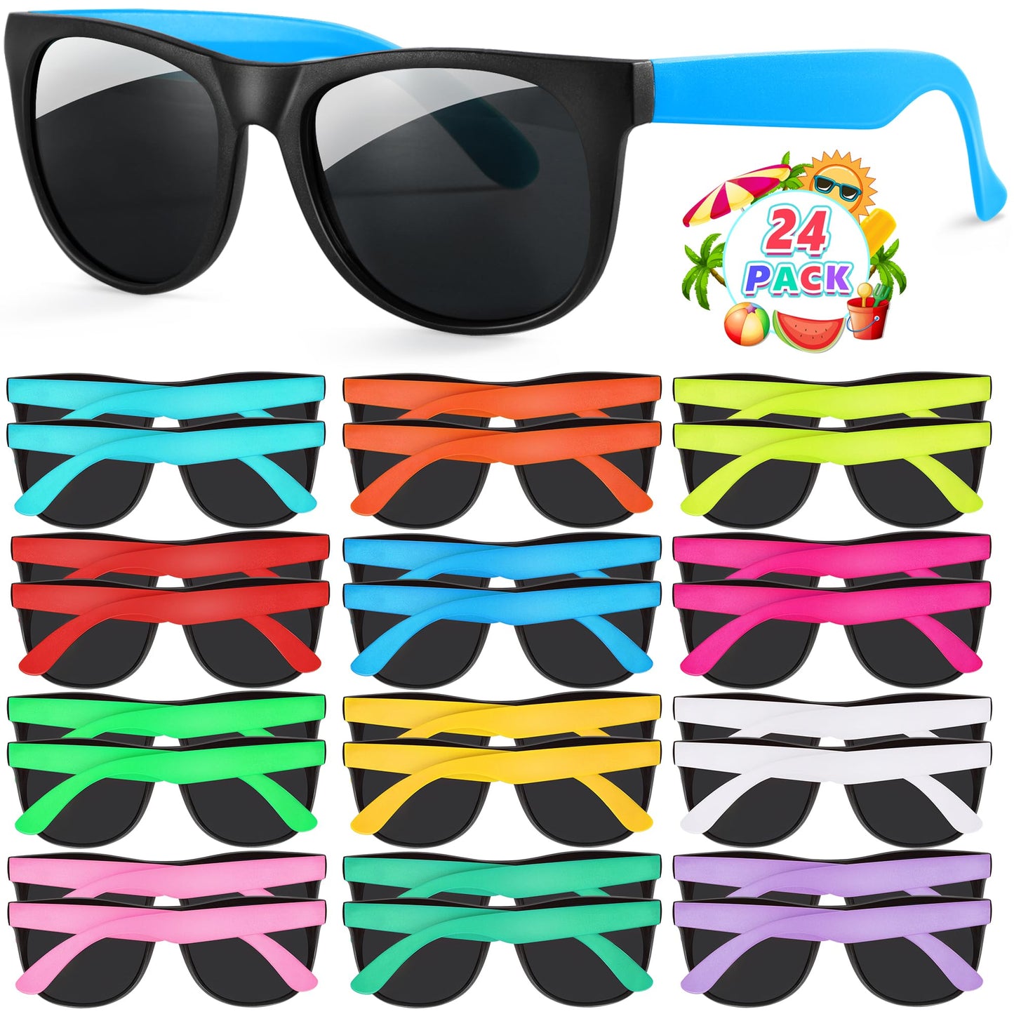 Yadiya Kids Sunglasses Bulk, 24Pack Kids Sunglasses Party Favors, 80S Retro Party Favors For Kids 8-12 4-8, Sunglasses For Kids