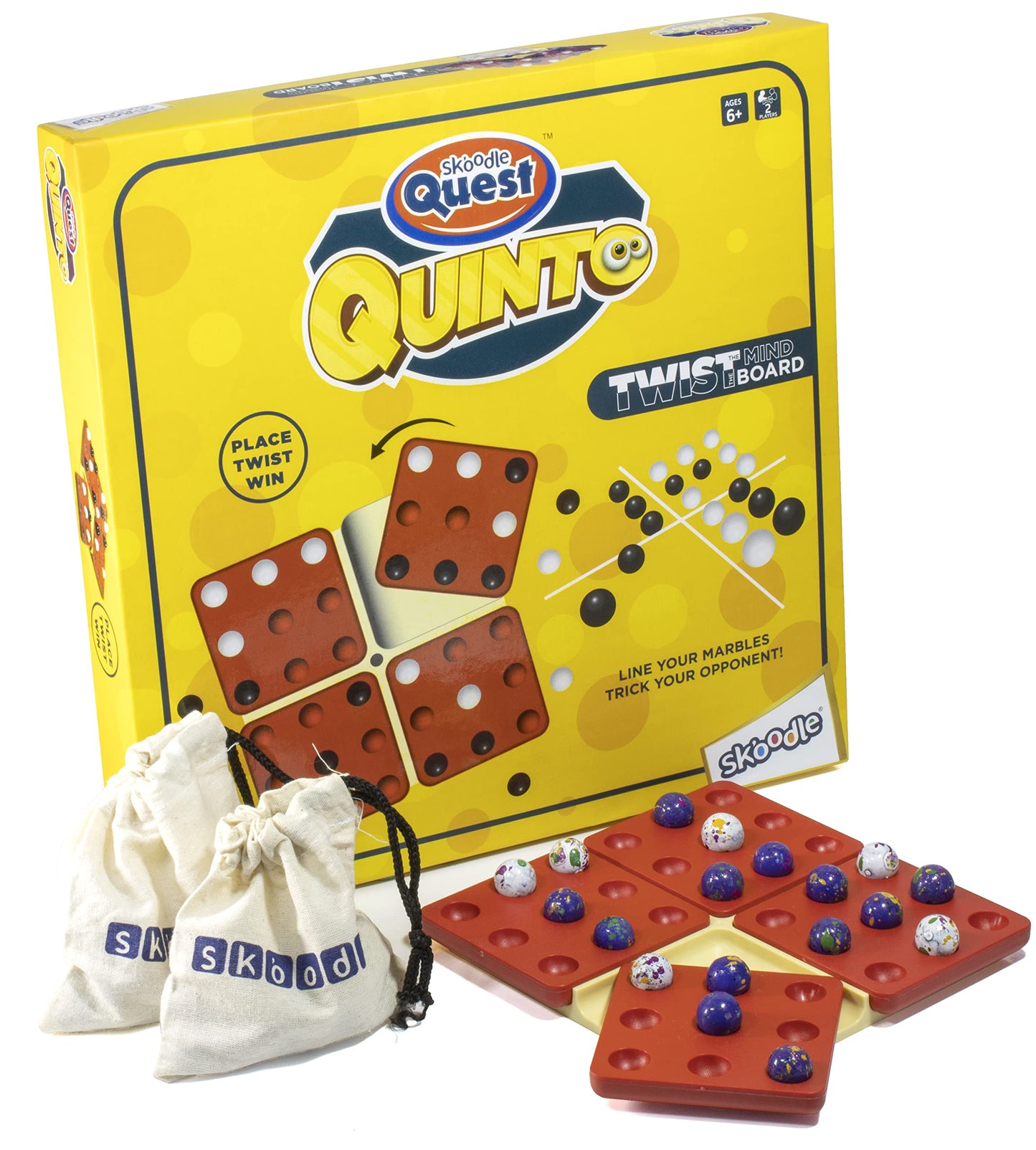 Skoodle Quest Quinto Brain Puzzle & Strategy Board Game | Fun Marble Game For Kids 6+ & Adults | Eco Friendly Cloth Bag | Vibran