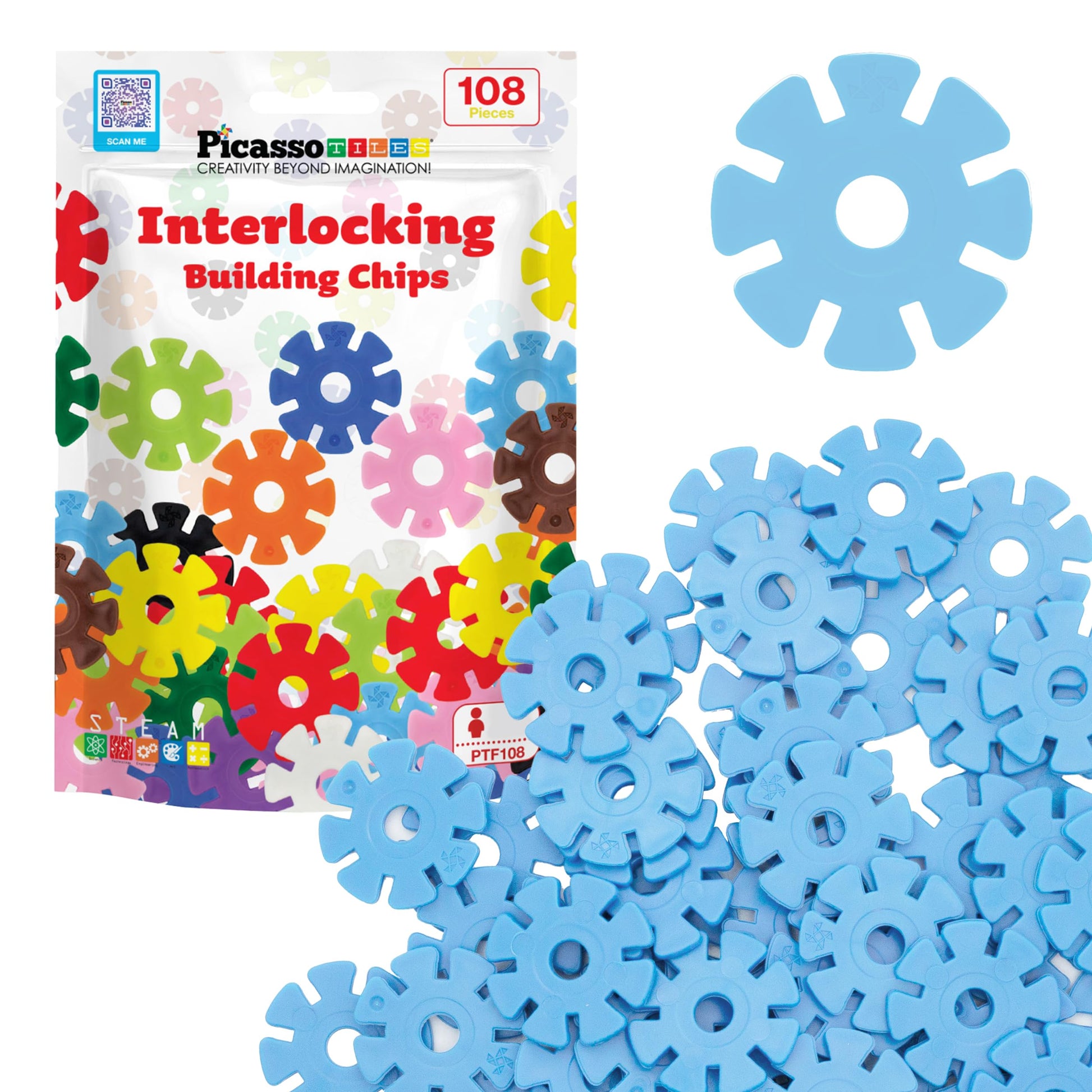 Picassotiles Building Chip Interlocking Disc Construction Blocks In Light Blue Color Stem Learning Early Education Toy Engineeri