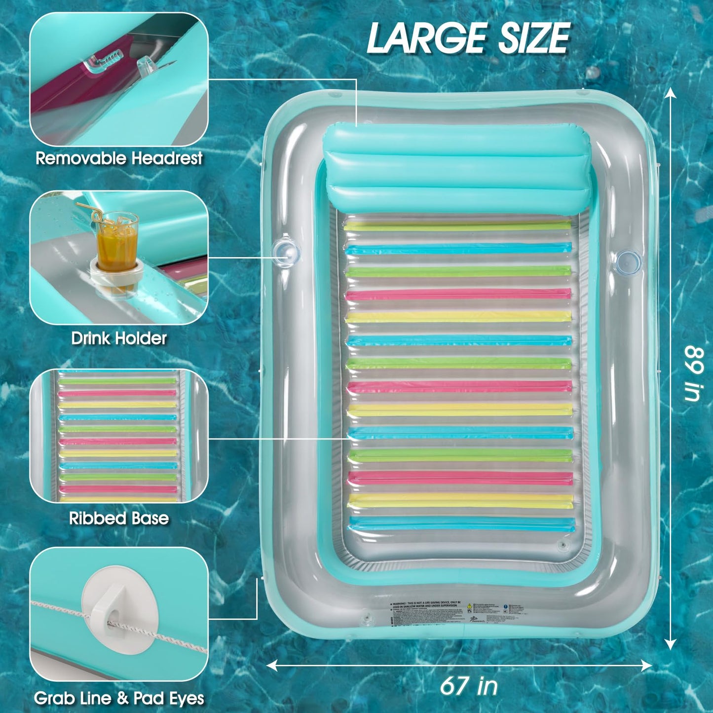 Inflatable Tanning Pool Lounger Float - Jasonwell 4 in 1 Sun Tan Tub Sunbathing Pool Lounge Raft Floatie Toys Water Filled Tanning Bed Mat Pad for mature-themed Blow Up Kiddie Pool Kids Ball Pit Pool TM