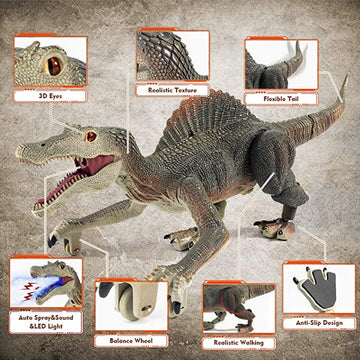 Upgraded Dinosaur Toys For Kids 3-5-7 Years Old, Remote Control Spinosaurus Toys With Indicator Light Chasing&Spray& Roar, Realistic Rc Walking Dinosaur Robot Gifts Stocking Stuffers For Kids Boys