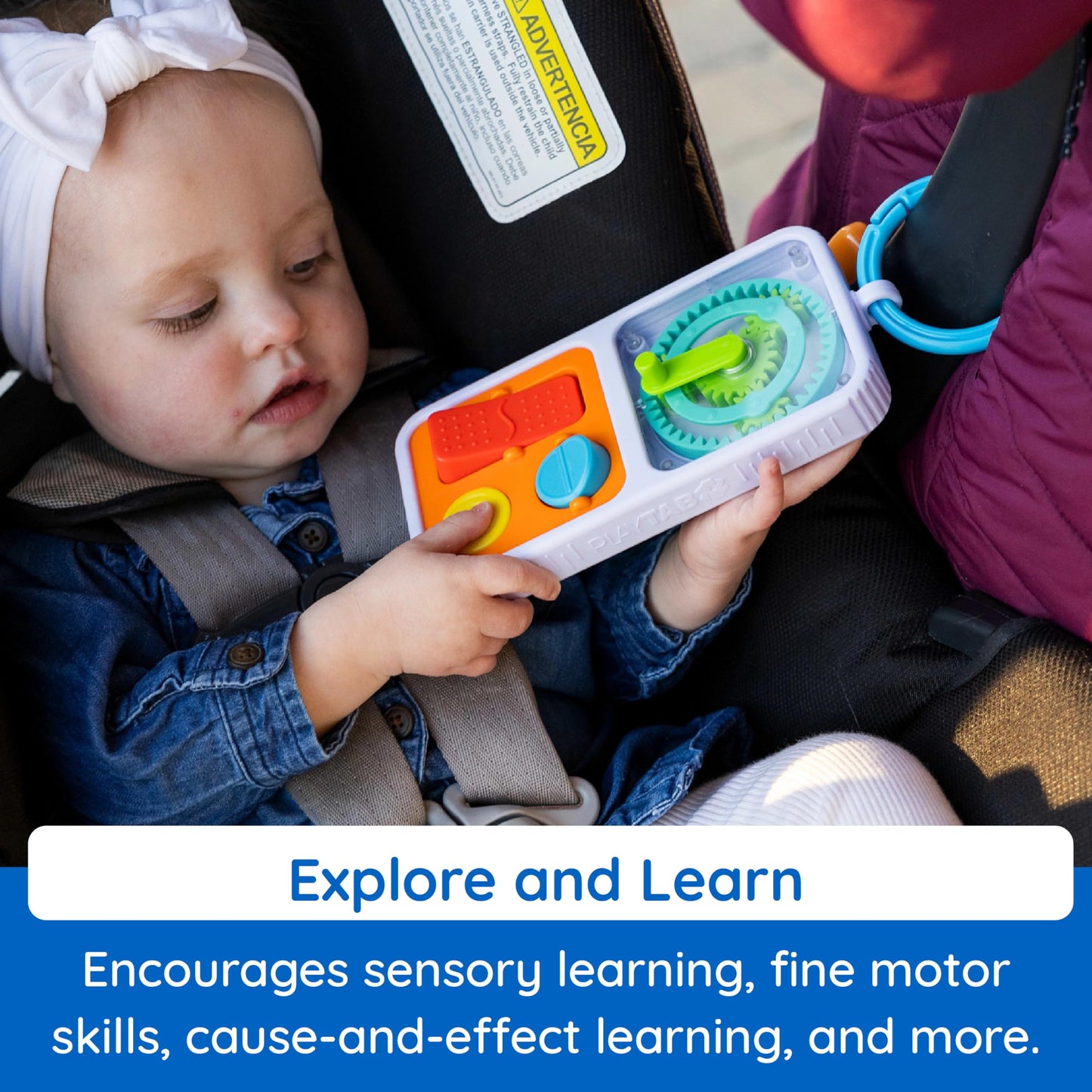 Fat Brain Toys PlayTab Go - Portable Sensory Activity Board, Blue/Green/Yellow, 9.25 x 3.25 x 0.75 inches, Ideal for Babies & Toddl