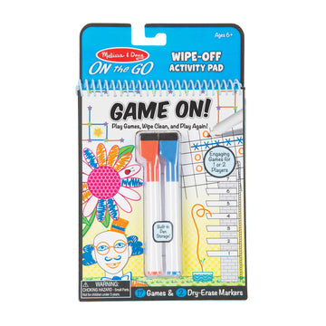 Melissa & Doug On the Go Game On! Reusable Games Wipe-Off Activity Pad Reusable Travel Toy with 2 Dry-Erase Markers - FSC Certif