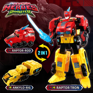 Quantum Heroes Dinoster Transforming Toys, 2-In-1 Transforming Robot Raptor Tron, 7.48-Inch Action Figure Children'S Robot Toy,