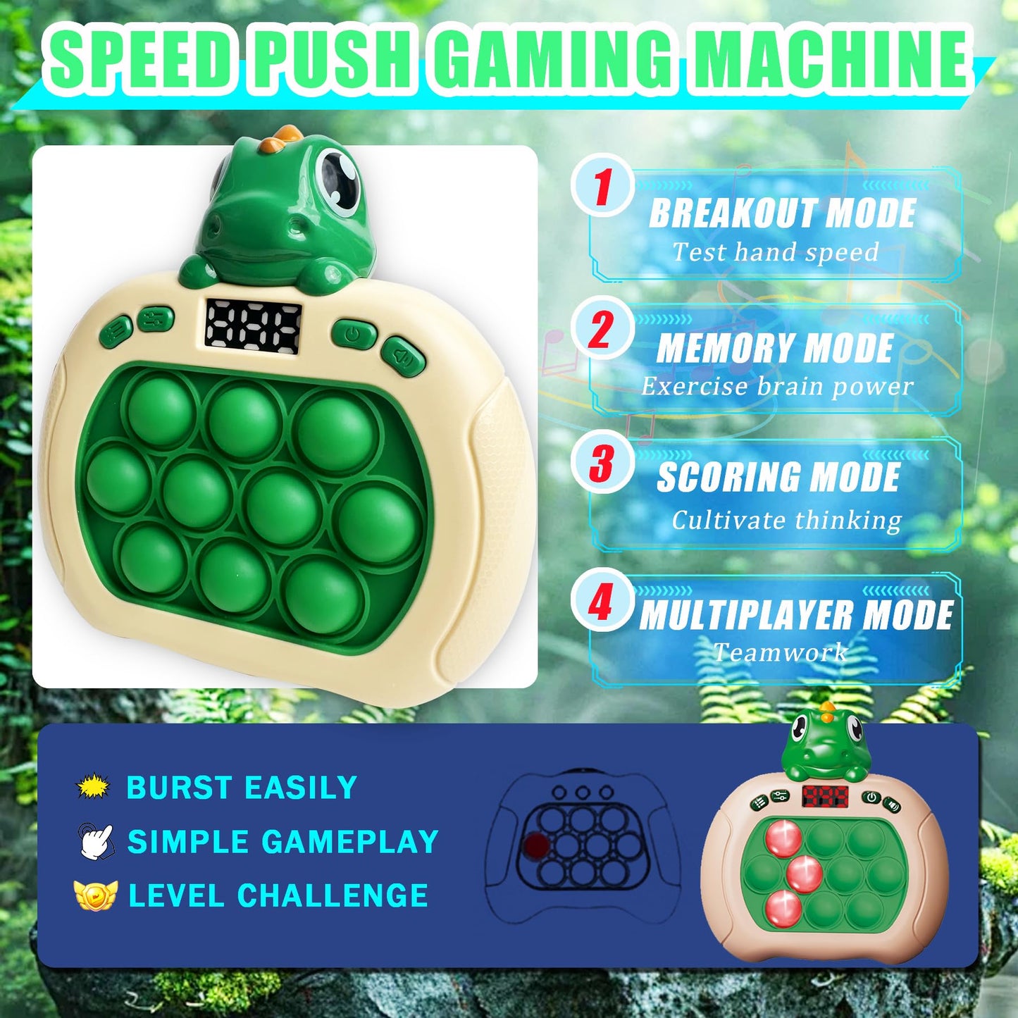 Valentines Dinosaur Quick Push Bubble Game,Pop Fidget Light Up Puzzle Game Sensory Toys,Valentine Day Gifts Exchange For Boys Gi