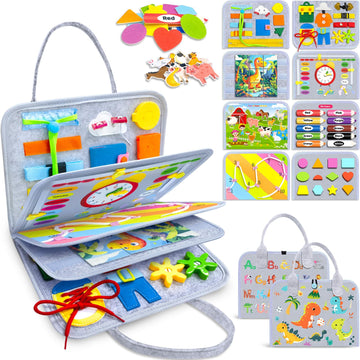 Gojmzo Busy Board Montessori Toys For 1 2 3 4 Year Old Boy Girl Birthday Gifts, Busy Book Sensory Toys For Toddlers 1-3, Toddler Toys Age 1-2, 2-4, Learning Educational Toy Travel Activities