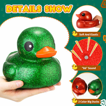 Honoson 2 Pcs 6.89 Inch Christmas Giant Glitter Rubber Ducks Big Rubber Ducky Jumbo Sparkly Duck Bathtub Toys With Squeaky Sound