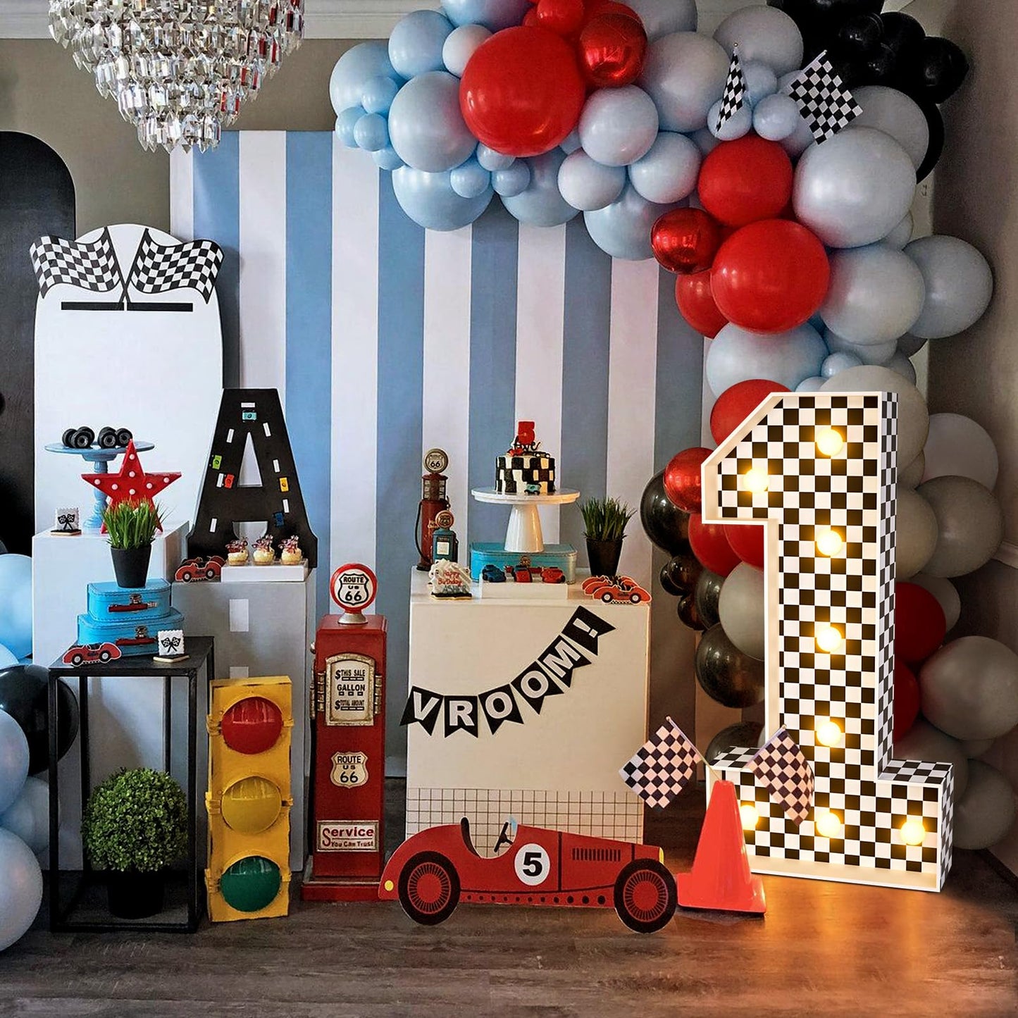 Marquee Numbers Race Car Birthday-Decorations: 3Ft Large Fast One Party Decor Boy First 1St 12Th Big Light Up Cardboard Number 1