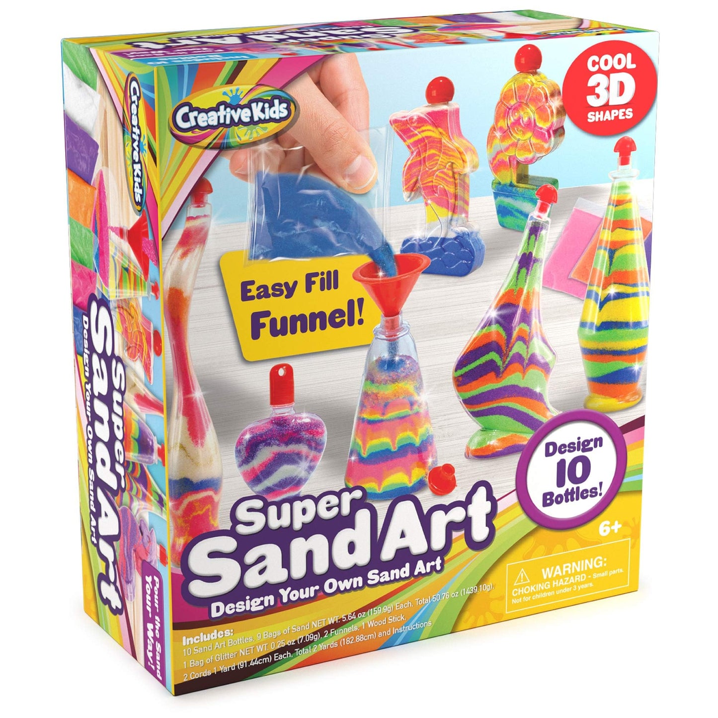 Creative Kids Sand Art Activity Kit for Kids-10 Sand Art Bottles &10 Colored Cool Sand Bags+Glitter Sand-Create Your Own Sand Ar