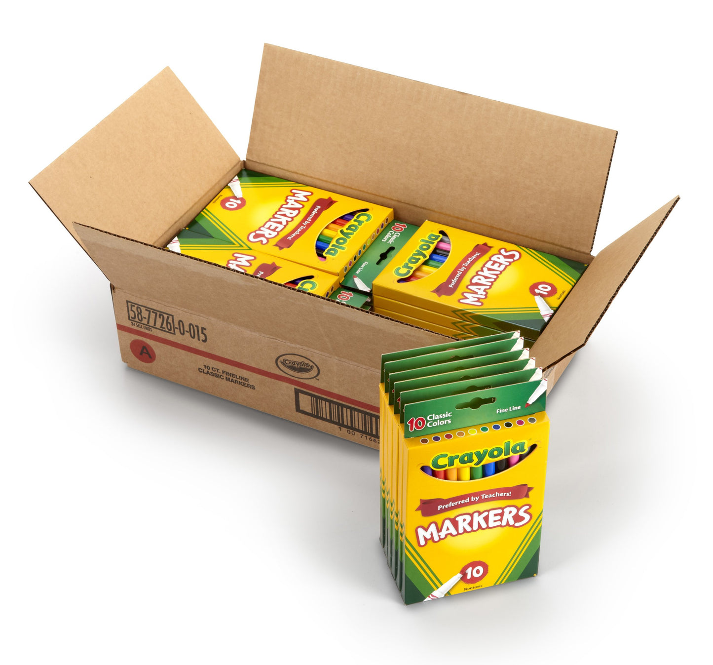 Crayola Classic Fine Line Markers, 10 Count, Case of 24
