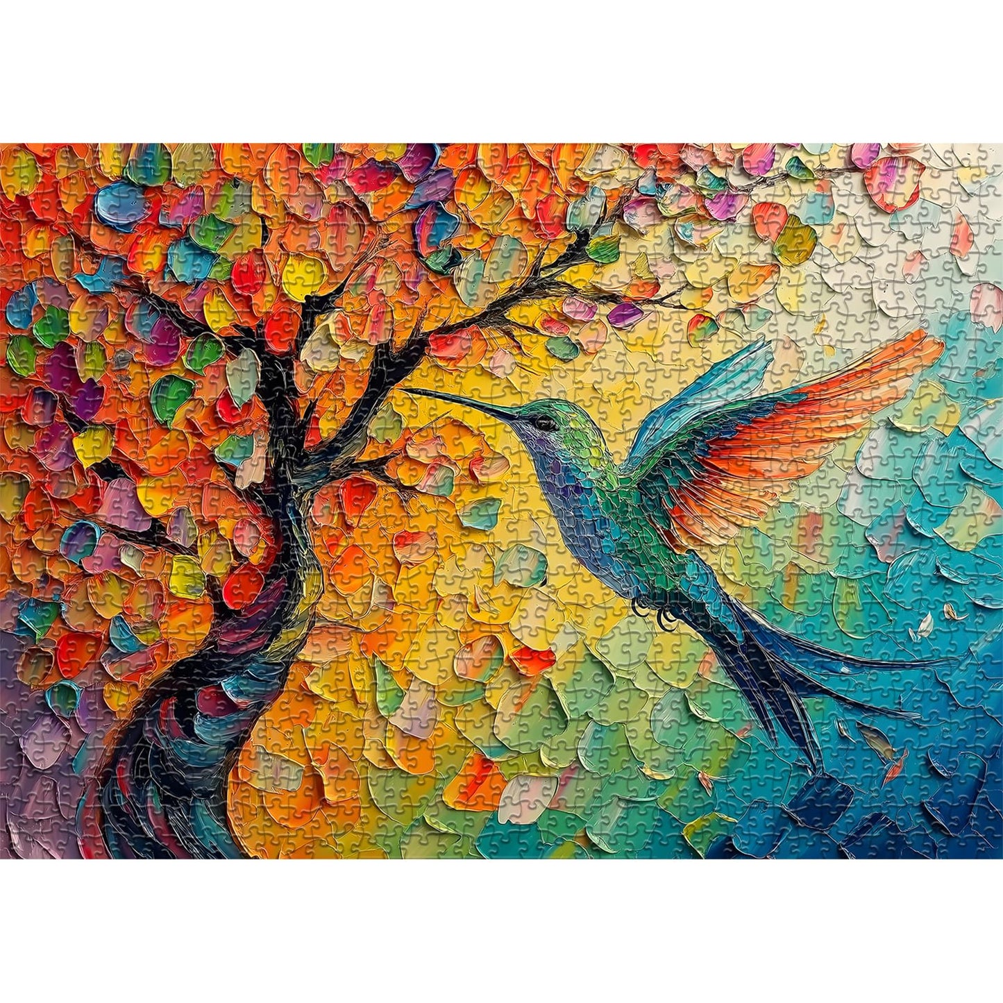 PICKFORU 1000-Piece Hummingbird Puzzle - Colorful Tree of Life, 27.5" x 19.7" Jigsaw for Adults, Difficult Challenge