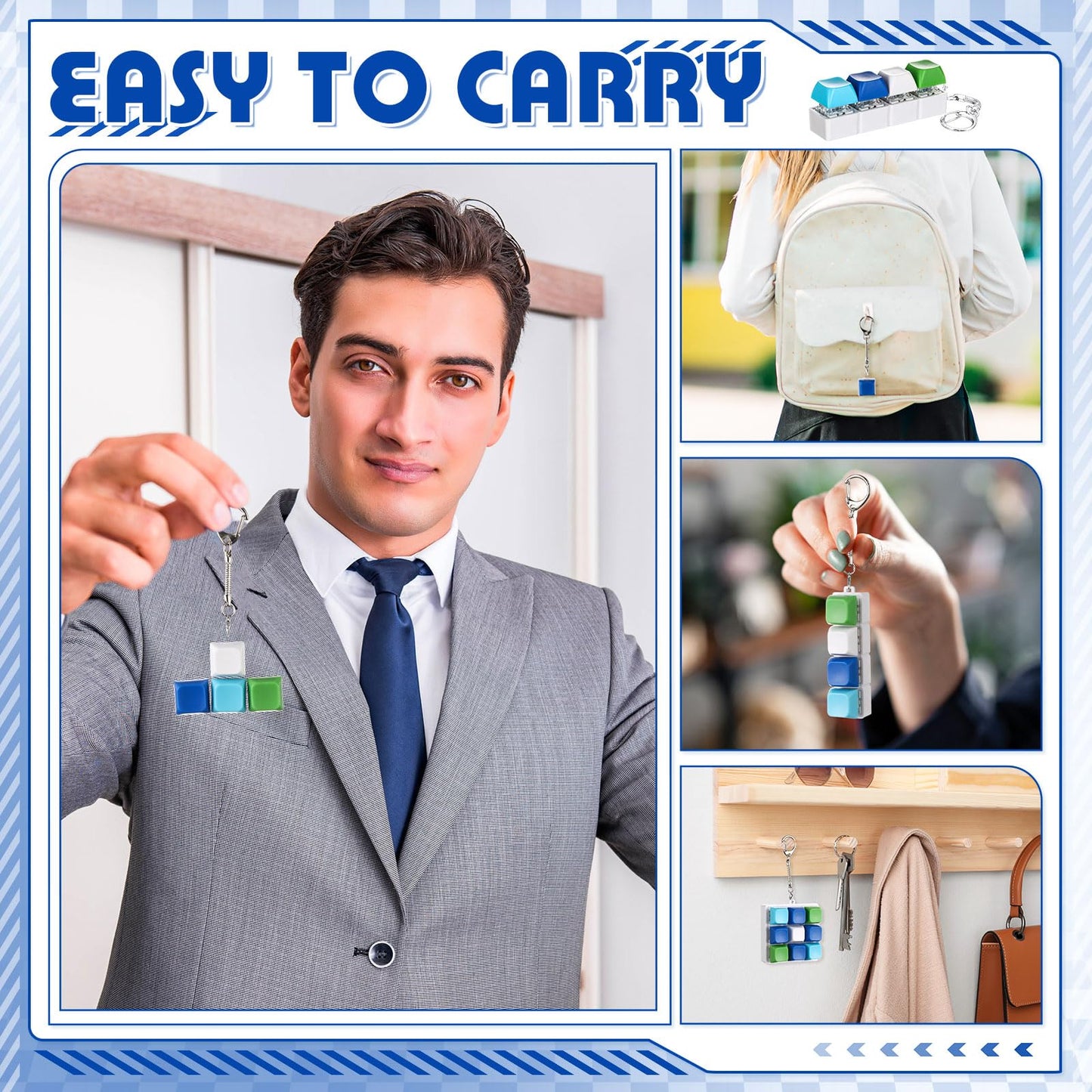 Halloscume 5 Pcs Keyboard mature-themed Fidget Toy Clicker Toy in 5 Styles Keyboard Fidget Keychain Cube Mechanical Key Button Clicker Stress Relief Gift for Office Home Pass Time(Blue Green)