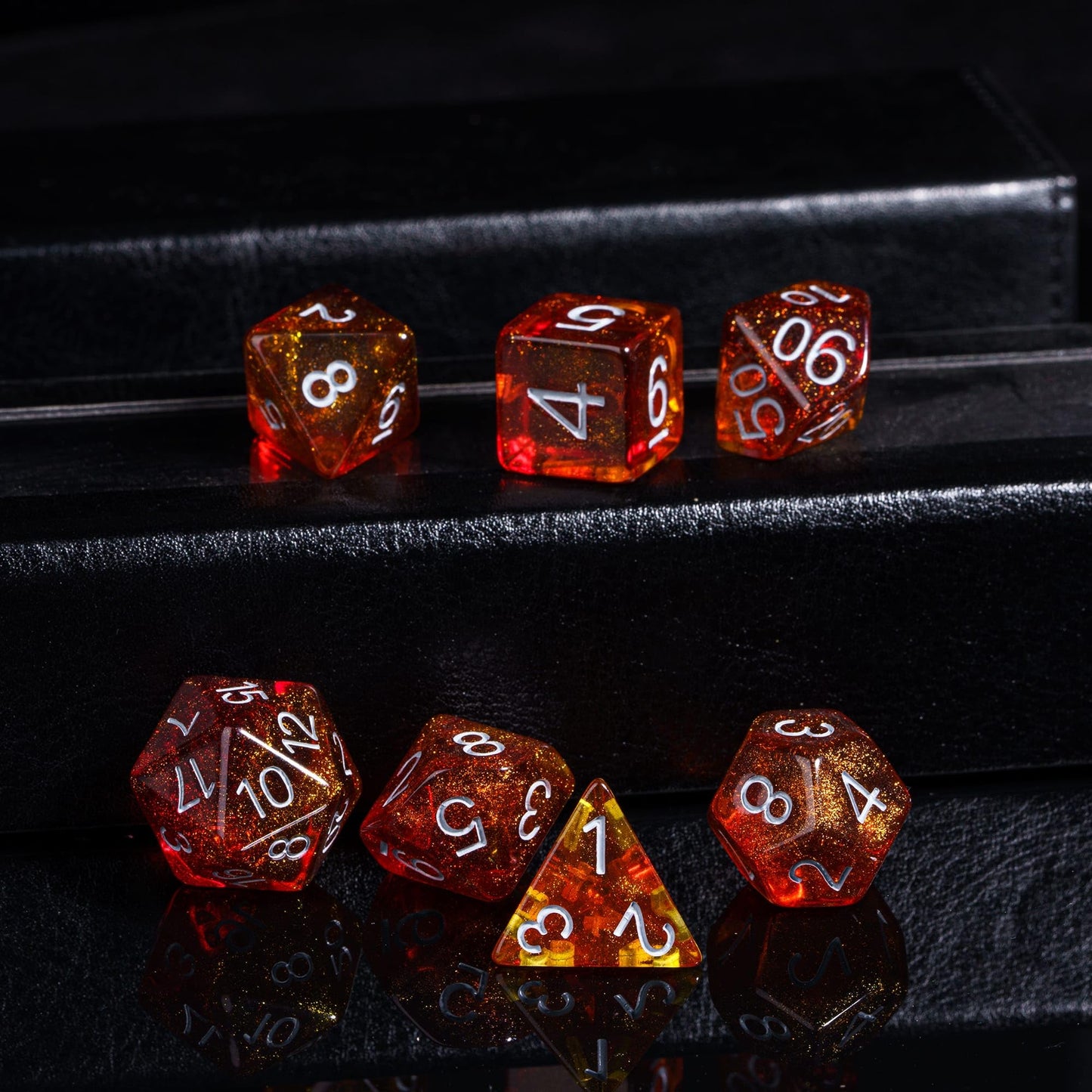 Hddais Dnd Dice Set 7Pcs Orange Polyhedral Dice Set Glitter D&D Dice For Dungeons And Dragons Role Playing Tabletop Games,D N D