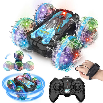 DOWELLIN Amphibious Remote Control Car, 2.4GHz RC Boat 4WD Waterproof RC Car with Lights, Remote Control Trucks Stunt Car, Pool 