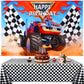 Monster Truck Party Supplies Include 1 Piece Monster Truck Backdrop 1 Piece Plastic Checkered Flag Tablecloth, Happy Birthday Mo