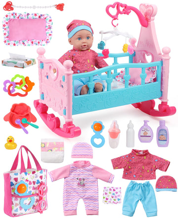 Gagaku Baby Doll Set,12' Doll Toys With Crib Bed,22Pcs Baby Doll Accessories Doll Care Playset Includ Cradle Crib, Diaper,Feeding Set,Baby Gift For 3+ Year Old Girls Boys