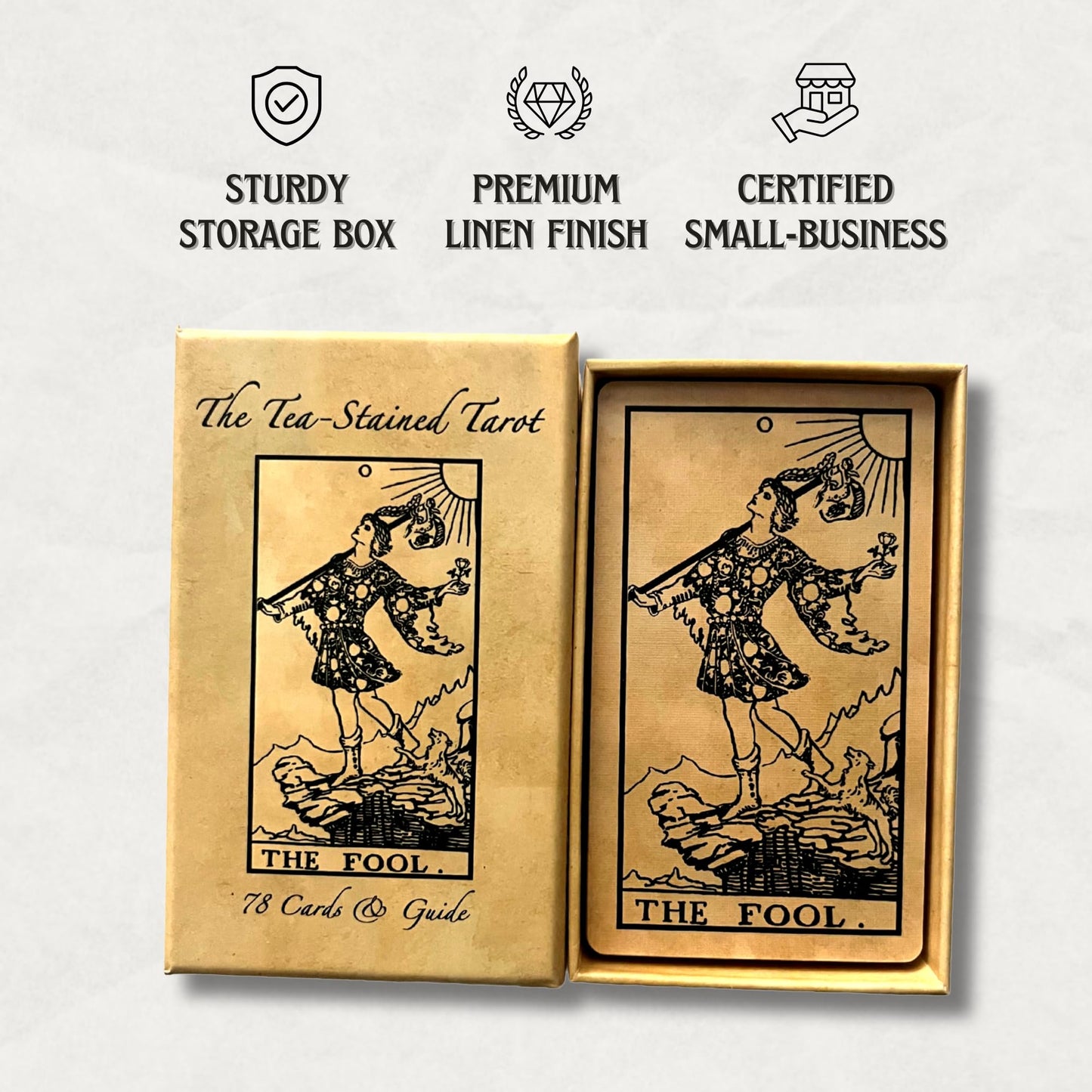 Vieux Monde Express The Tea-Stained Tarot & Guide | Classic Tarot Cards | Made In Usa | Linen Finish | 78 Cards | Full Size | 4.