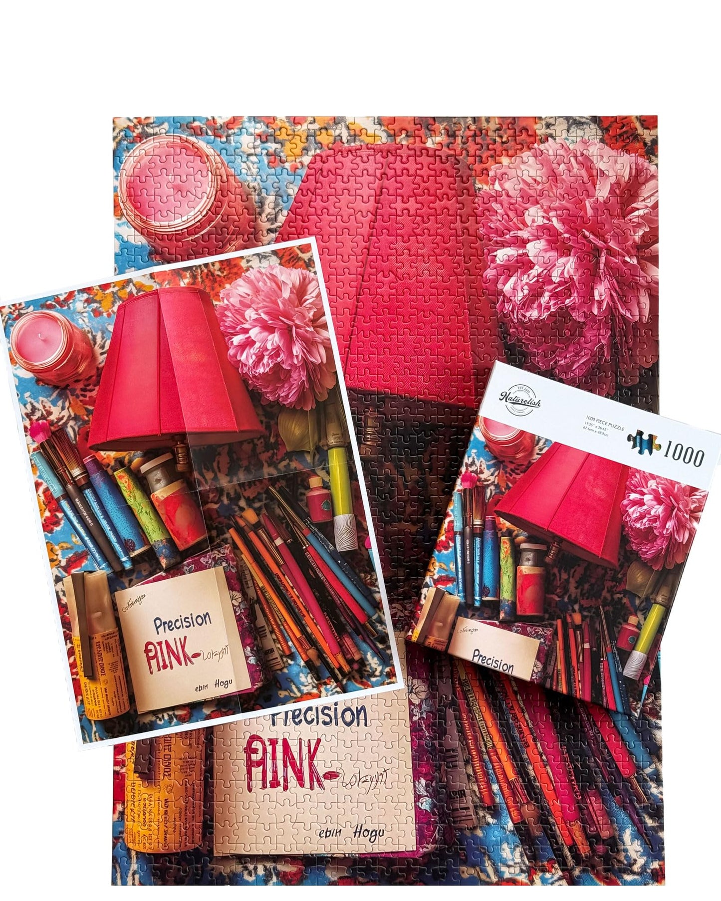 1000-Piece mature-themed Puzzle - Colorful Still Life Photography Style with Paintbrushes  Red Lamp & Pink Peony - Artistic & Challenging Modern-Style Jigsaw Puzzle for mature-themeds  19.25 x 26.65 in