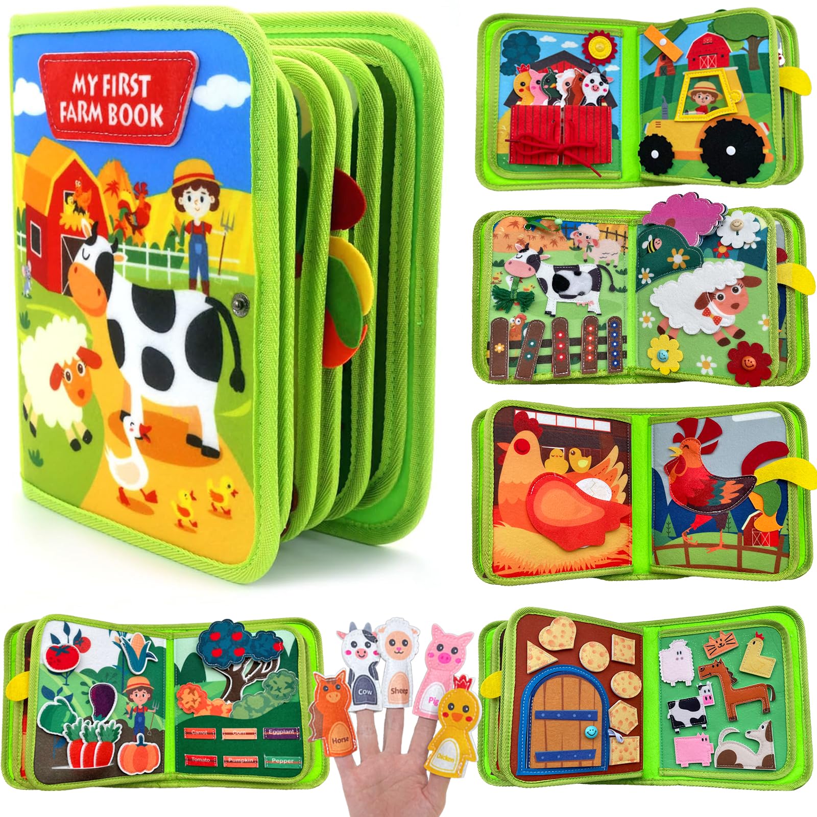 Cobelae Busy Book for Toddlers 1-3  Farm Quiet Activity Books for Toddlers 1 Year Old  Montessori Toys Preschool Early Educational Learning Air Travel Toy for Kids  Boys Girls Gift