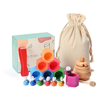 Mont Pleasant Sorting Stacking Wooden Toys For Toddlers, Bee Hive Toy, Montessori Sensory Bin Tools Toys For 3 4 5 Years Old, Fine Motor Skill Toys Early Learning Preschool Educational Gift For Kids