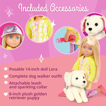 Glitter Girls - 14-Inch Doll & Pet - Blue Eyes & Blonde Hair-Plush Golden Retriever Pup - 3 Years + - Lora & Cleo