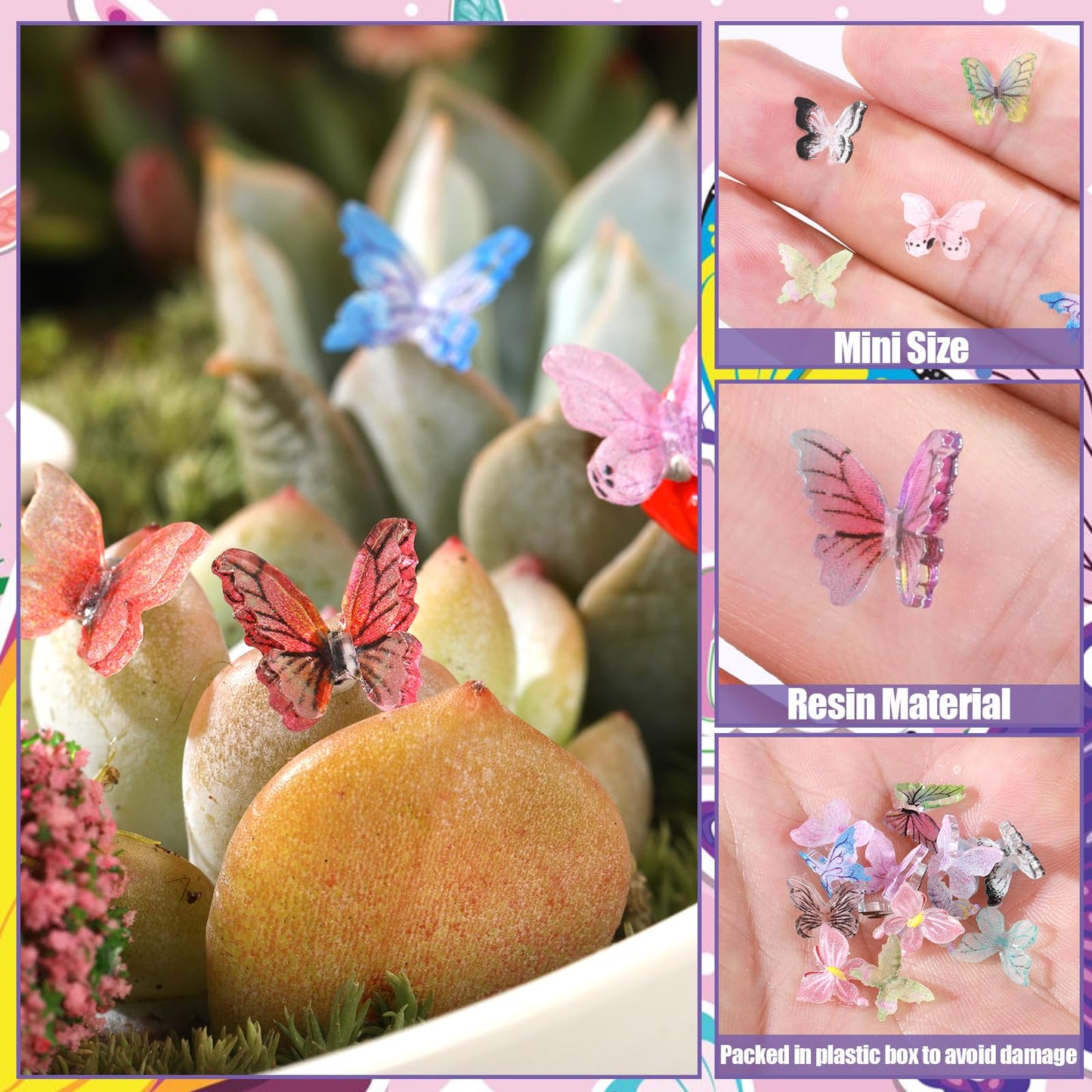 60pcs Micro Resin Butterflies Mini Resin Butterflies for Crafts Miniature Butterflies Tiny Butterfly Decorations Stocking Stuffe