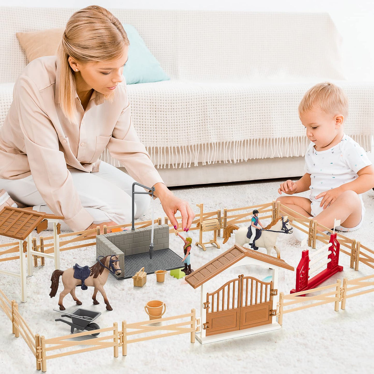 Peagprav Horse Stable Figurine Playset Horse Club With Rider Horses Toy Figures Animal Toys Set For Boys And Girls Gifts For Gir