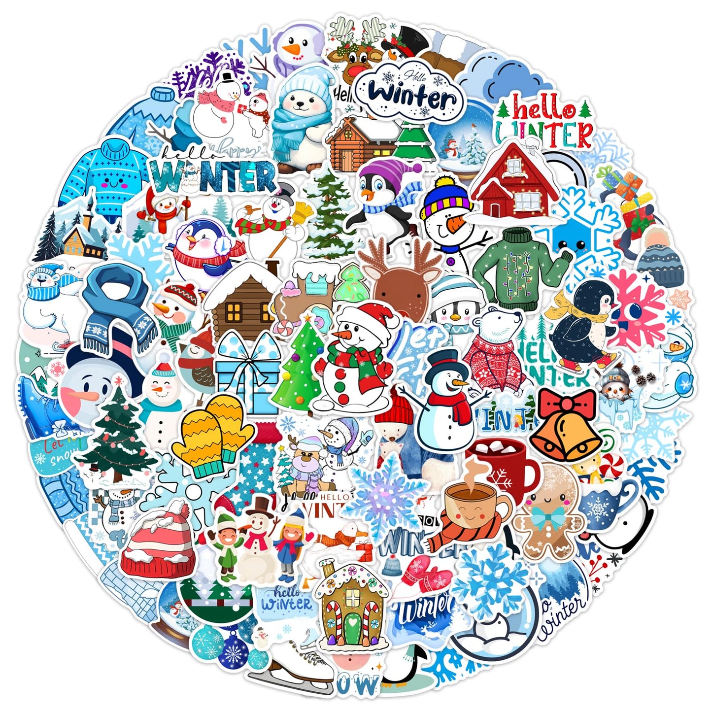 Xzentira, 103 Pcs Winter Stickers For Kids, Snowflake Stickers For Water Bottles, Hello Winter Vinyl Waterproof Stickers For Lap