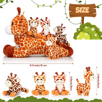 Honoson 5 Pcs Giraffe Stuffed Animals Set 18'' Large Mommy Giraffe Plush With 4 Cute Baby Giraffes Zippered Tummy Soft Giraffe G