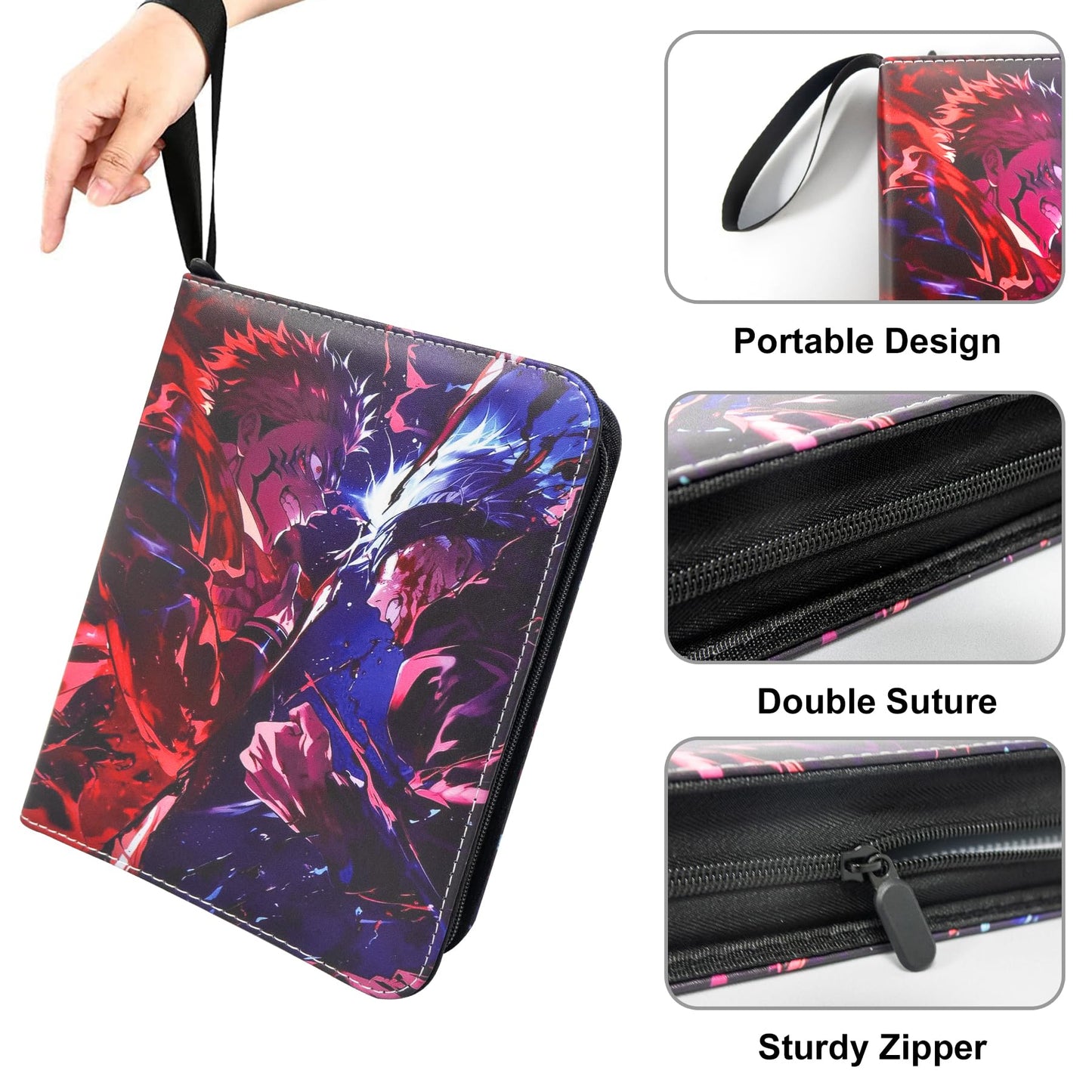 Anime Trading Card Binder for Cards 4 Pocket with 60 Sleeves up to 480 Cards Waterproof Card Storage Bag with Removable Sleeves for Anime and TCG Cards