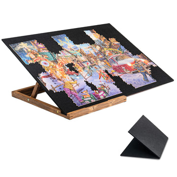 Tektalk Foldable Jigsaw Puzzle Board with Adjustable Stand, Lightweight Felt Table for Up to 1000 Pieces - Black, Model WGPTJ
