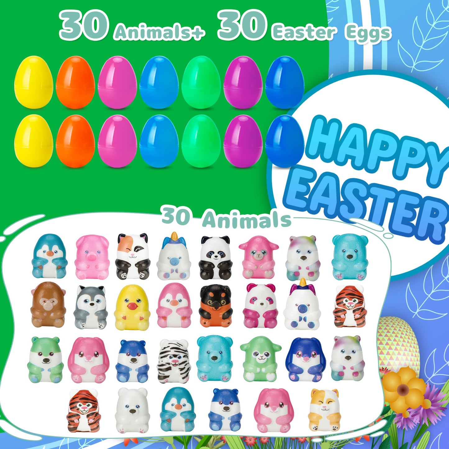 Slow Rising Squishy Toys With Easter Eggs - 30 Pcs Stress Relief Fidget Toys,Birthday Goodie Bag Stuffers Treasure Box Toys, Kid