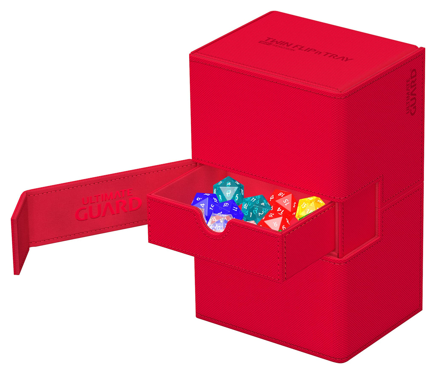 Ultimate Guard Twin Flip'N'Tray 160+, Deck Case For 160 Double-Sleeved Tcg Cards + Dice Tray, Red, Independent Magnetic Closure