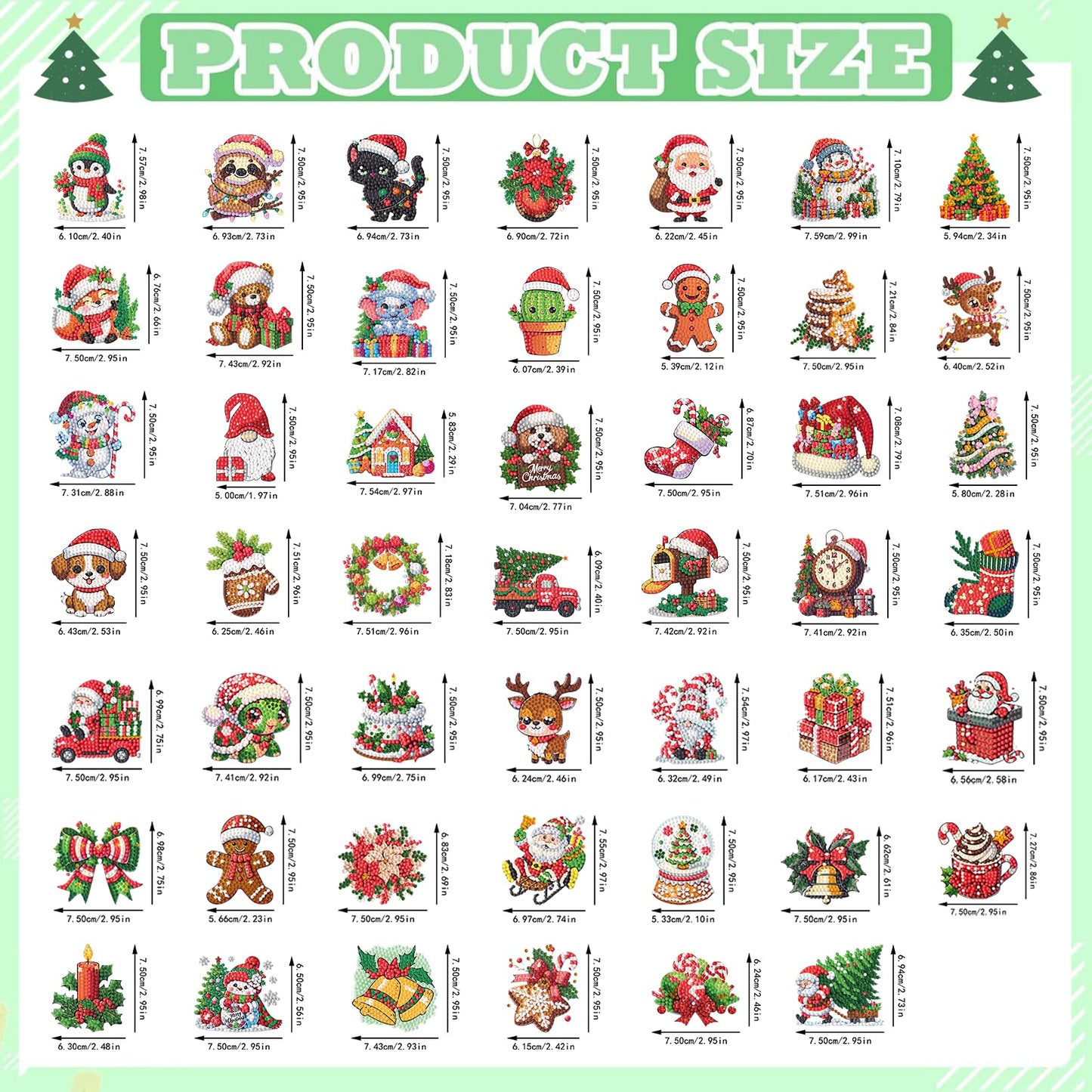 cviokrdu 48 Pcs Diamond Art Painting Sticker Kits for Kids, Christmas Diamond Gem Stickers Kit, 5D Christmas Gem Art Stickers Mo