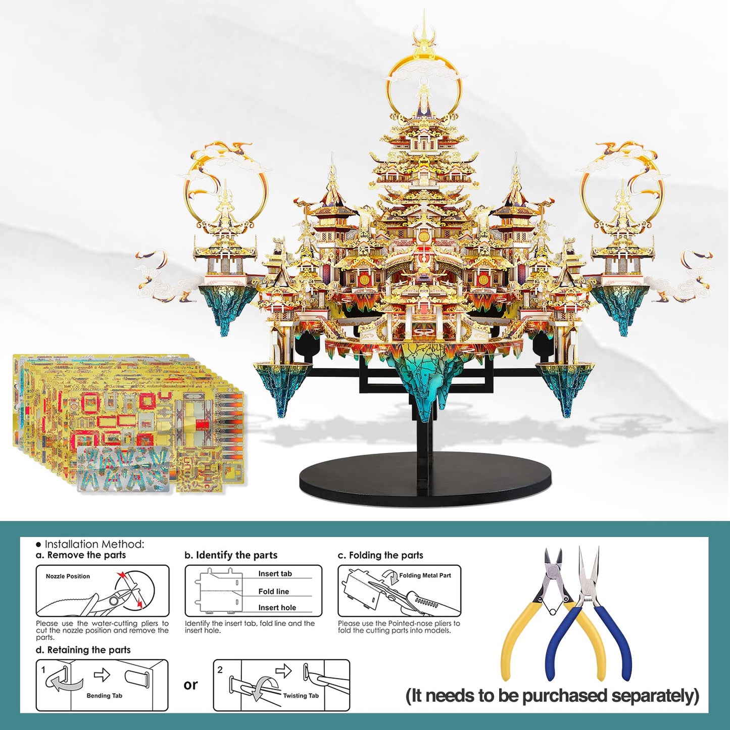 Piececool 3D Metal Asian Puzzles Model Kits- Lingxiao Palace Metal Building Kits For Adults, Brain Teaser Puzzle Diy Handcraft B