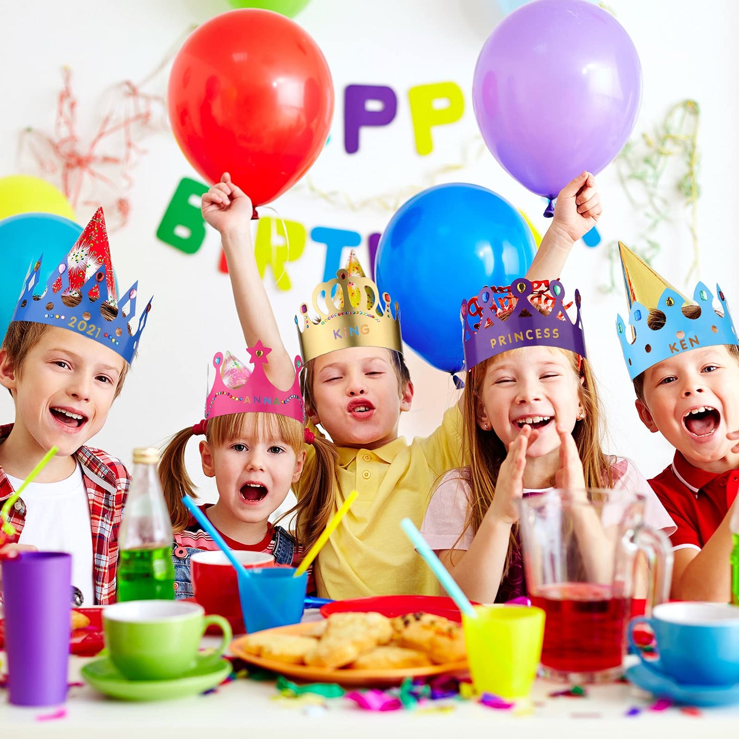 Chinco 38 Pieces Paper Crowns Princess Prince Hats Birthday Party Crowns Craft Jewels Gem Number Letter Sticker For Diy Classroom Decor