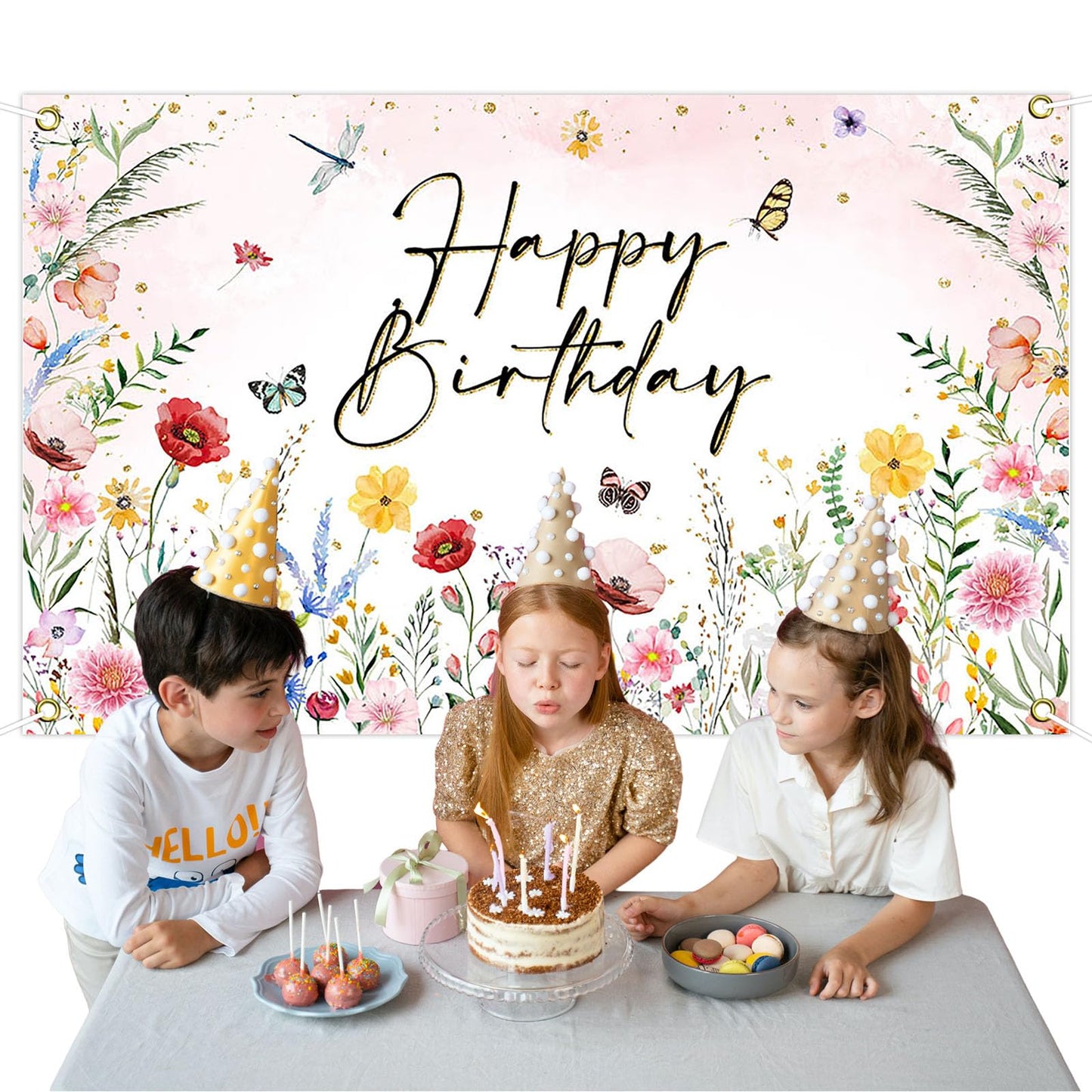 Avezano Wildflower Birthday Backdrop Girls Floral Birthday Banner Spring Wildflower Birthday Party Decorations Background 70.8 x