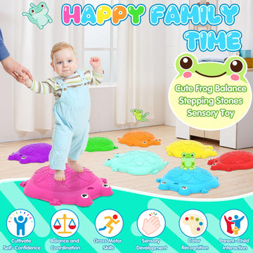 Kizjorya Stepping Stones For Kids, 8 Pcs Frog Non-Slip Balance Steps Stones Sensory Toys For Toddler Ages 3-5, Obstacle Course C