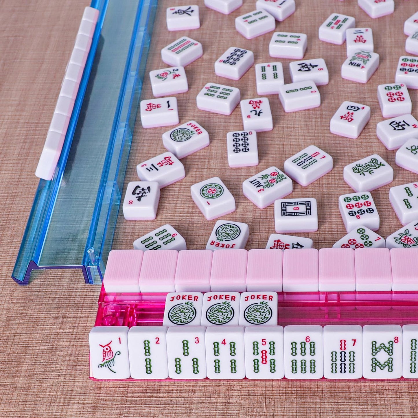 TIASUSAN American Mahjong Game Set, 166 Pink Tiles, Pink Bag with Entire Accessories, 4 All-in-One Rack/Pushers, Mahjong Tiles S
