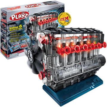 Playz Inline 6 Engine Model Kit - Build Your Own Stem Inline 6 Small Engine That Runs Kit For Adults & Kids Age 10-12+, Visible Inline 6 Mini Engine Kit That Works For Adult W/ 230 Stem Parts