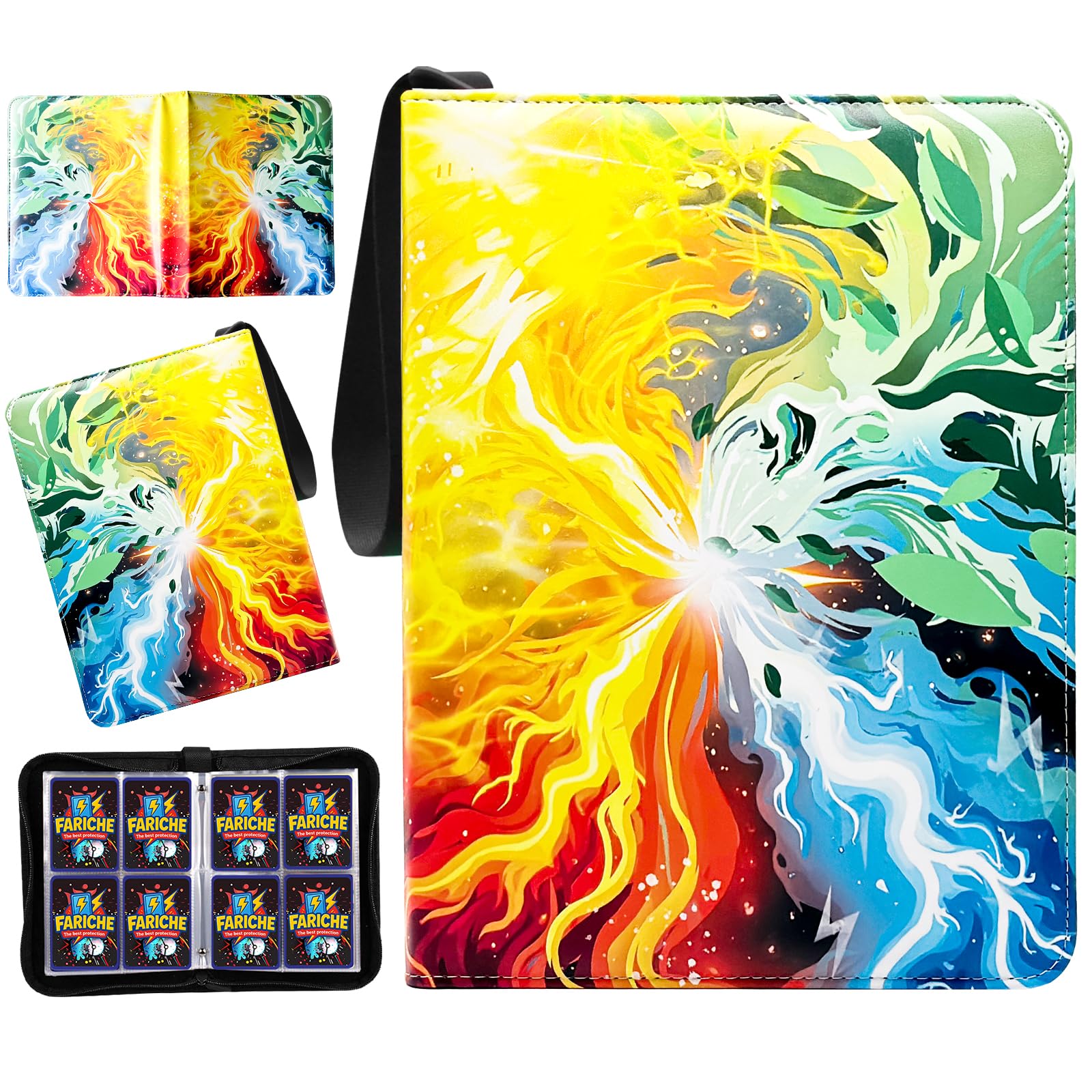 Trading Card Binder for TCG Cards  4-Pocket Portable Card Collector Ablum Holder Book Fits 400 Cards with 50 Removable Sleeve  Waterproof BKM Card Binder Display Storage Carrying Cases for TCG-Storm