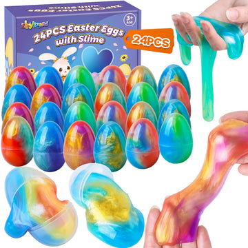 Shylizard Prefilled Easter Eggs With Slime For Easter Basket Stuffers, Stress Relief Slime Eggs For For Kids Easter Eggs Hunt, E
