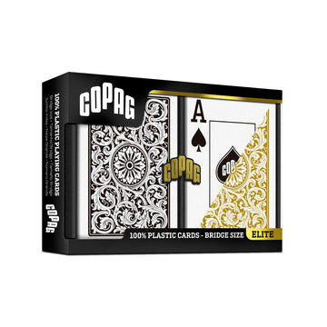 Copag 1546 Design 100% Plastic Playing Cards, Bridge Size (Narrow) Black/Gold (Jumbo Index, 6 Sets)