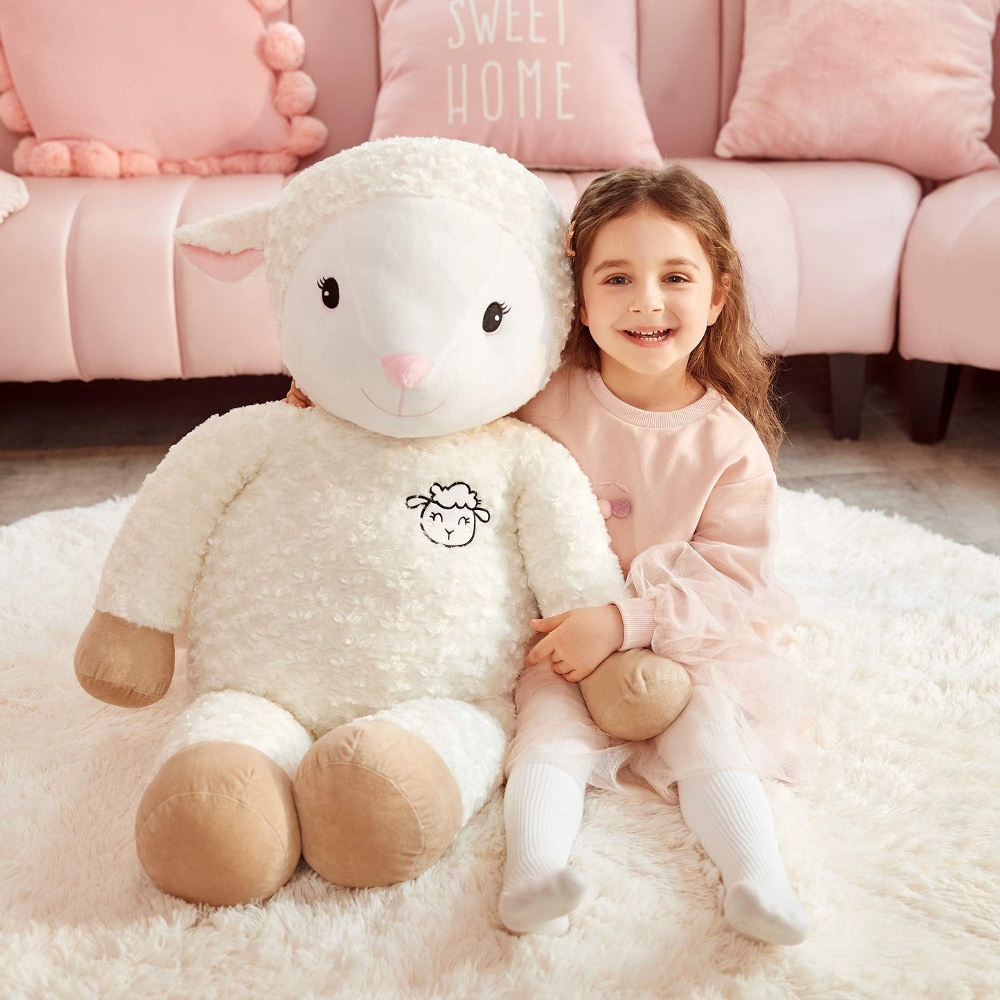 Ikasa 30' Giant Sheep Stuffed Animal - Jumbo Soft Kawaii Plush Toy For Kids & Girlfriend (White)
