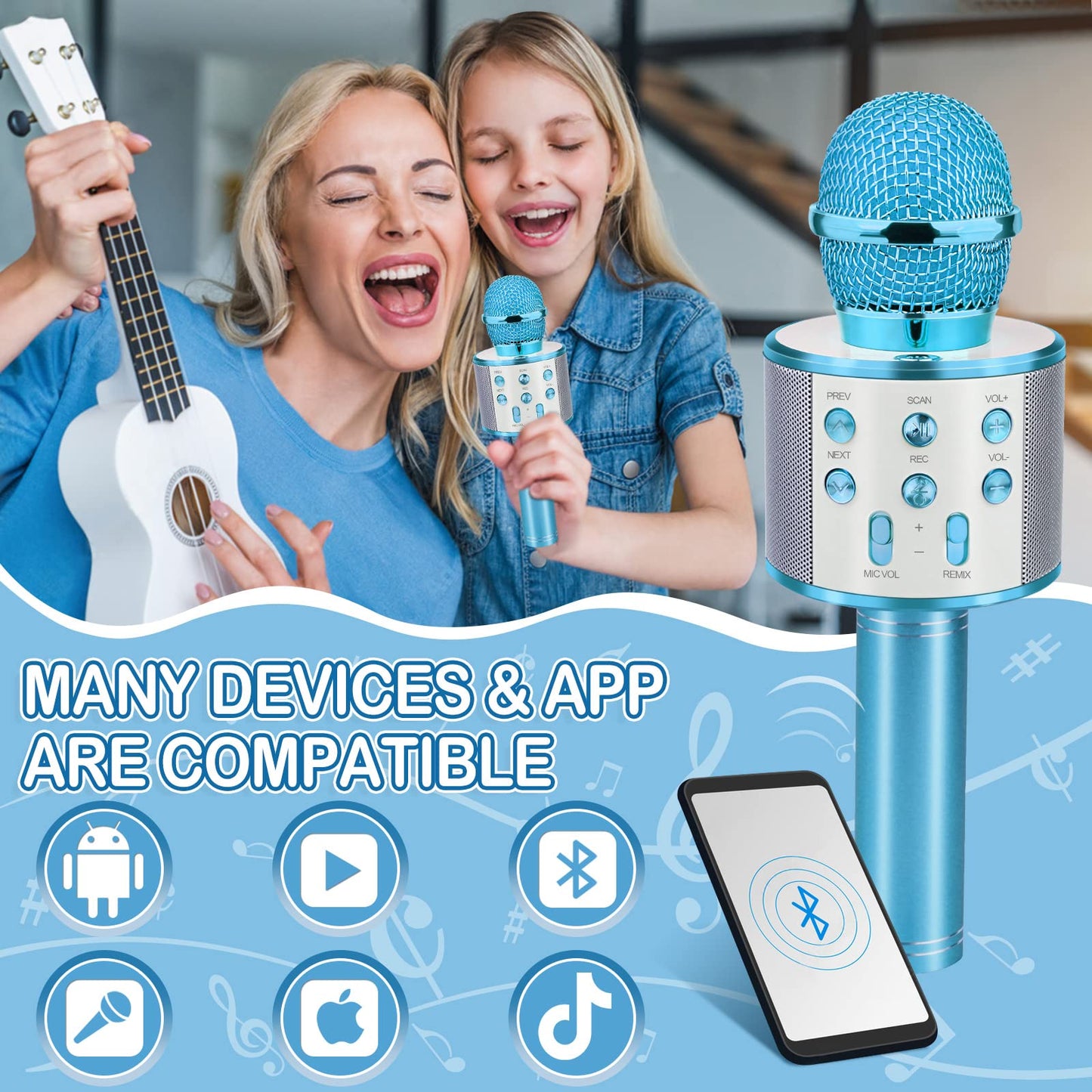 Viposoon Kids Gifts For 6 7 8 9 10 11 Year Old Boys Girls, Karaoke Microphone For Kids Popular Toys For 5-12 Year Old Boys Girls Christmas Birthday Gifts For Toddler Teenage Girl Boy - Blue